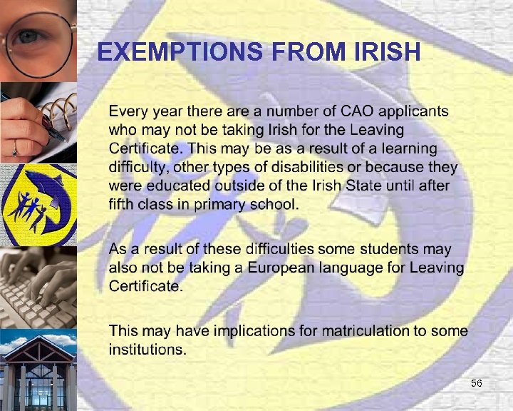 EXEMPTIONS FROM IRISH 56 