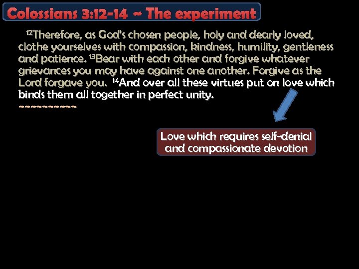 Colossians 3: 12 -14 ~ The experiment 12 Therefore, as God’s chosen people, holy