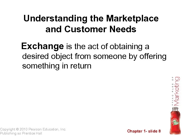 Understanding the Marketplace and Customer Needs Exchange is the act of obtaining a desired