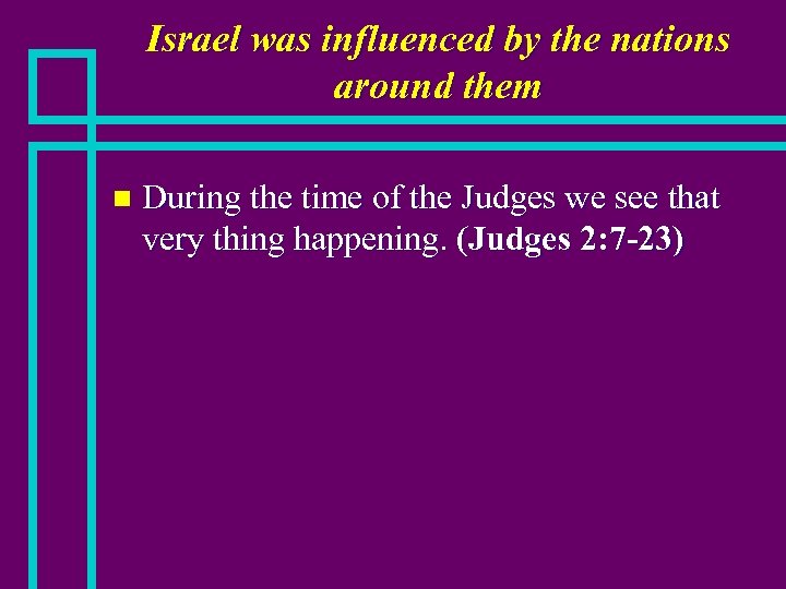 Israel was influenced by the nations around them n During the time of the