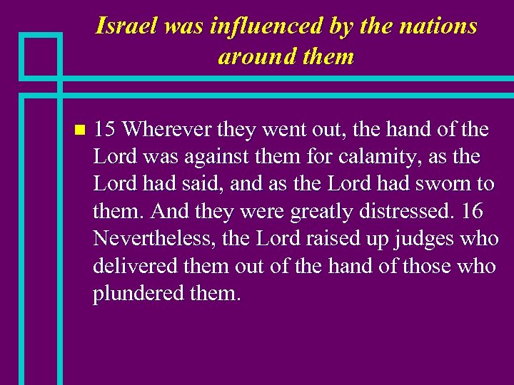 Israel was influenced by the nations around them n 15 Wherever they went out,