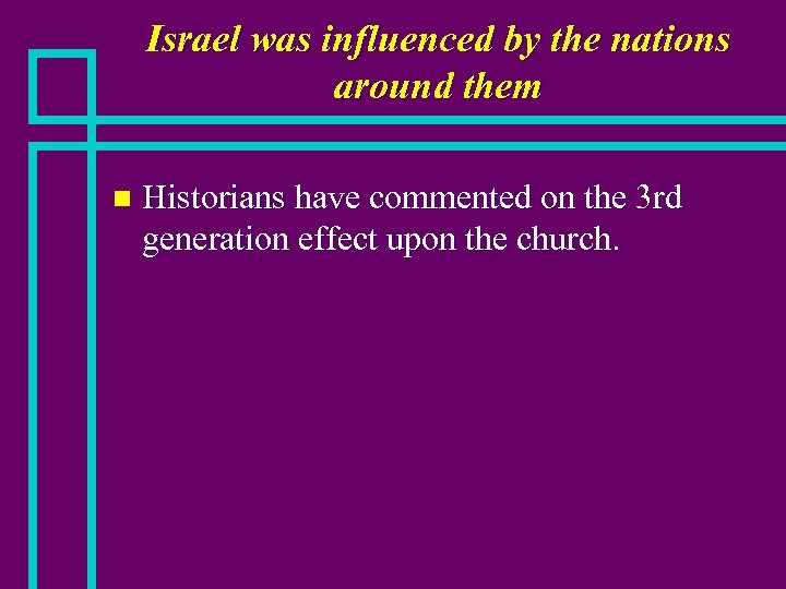 Israel was influenced by the nations around them n Historians have commented on the