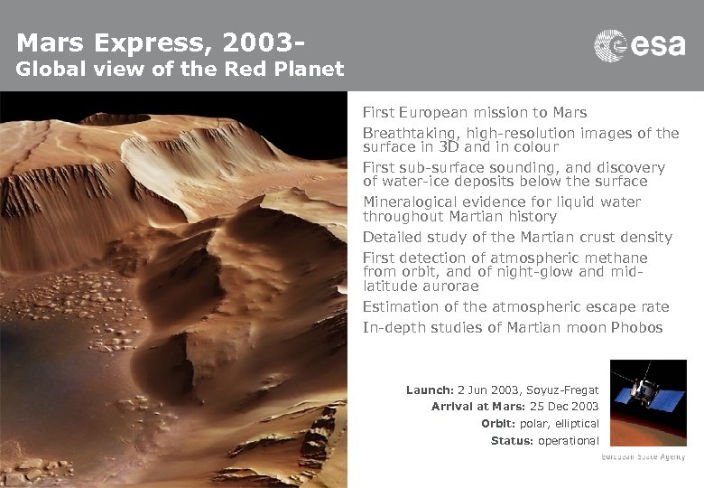 Mars Express, 2003 - Global view of the Red Planet First European mission to