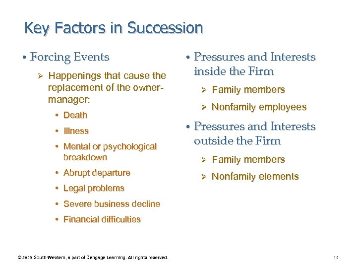 Key Factors in Succession • Forcing Events Ø Happenings that cause the replacement of