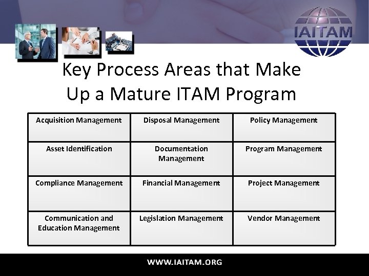 Key Process Areas that Make Up a Mature ITAM Program Acquisition Management Disposal Management