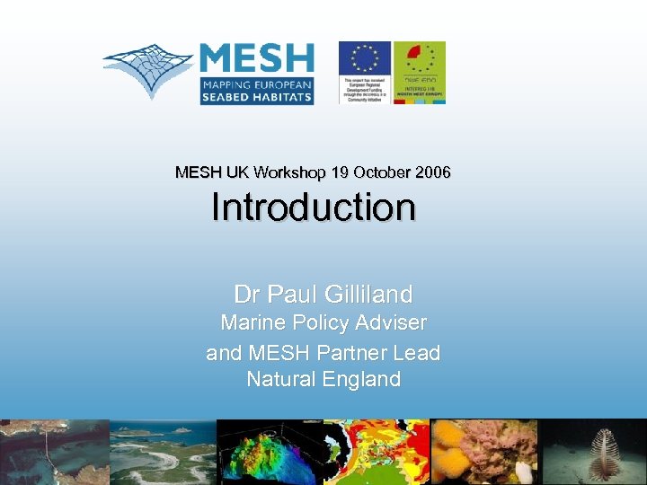 MESH UK Workshop 19 October 2006 Introduction Dr Paul Gilliland Marine Policy Adviser and