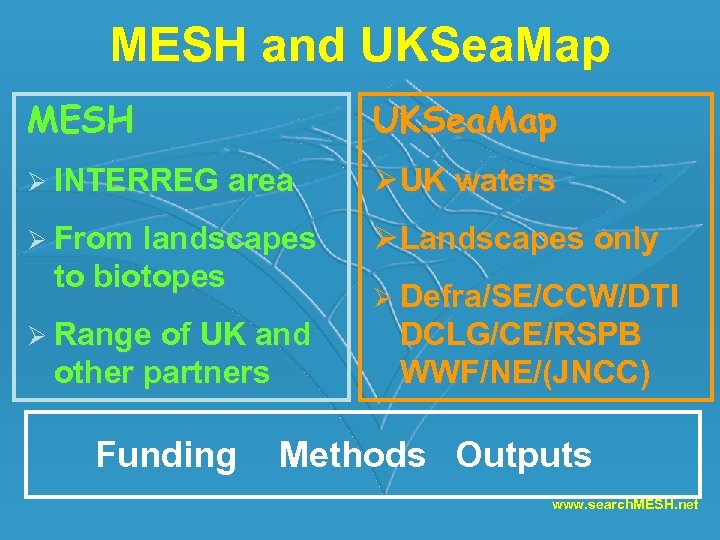 MESH and UKSea. Map MESH UKSea. Map Ø INTERREG area Ø UK waters Ø