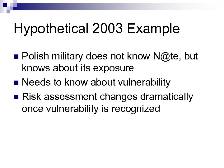 Hypothetical 2003 Example Polish military does not know N@te, but knows about its exposure