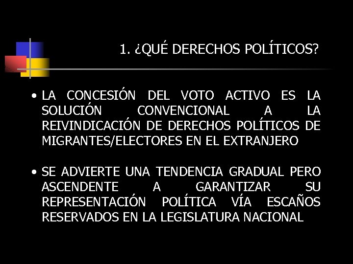 1. ¿QUÉ DERECHOS POLÍTICOS? • LA CONCESIÓN DEL VOTO ACTIVO ES LA SOLUCIÓN CONVENCIONAL