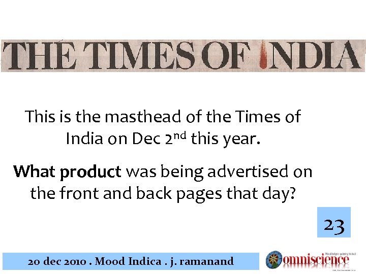 This is the masthead of the Times of India on Dec 2 nd this