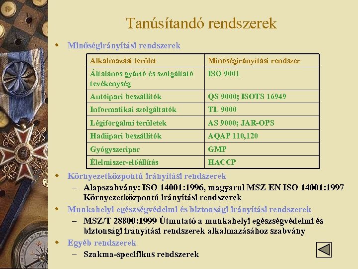 Tanúsítandó rendszerek w Minőségirányítási rendszerek Alkalmazási terület Minőségirányítási rendszer Általános gyártó és szolgáltató tevékenység