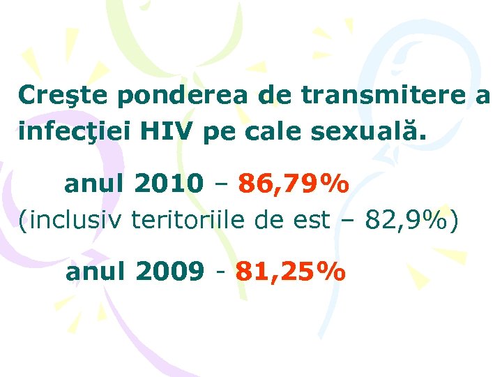 Creşte ponderea de transmitere a infecţiei HIV pe cale sexuală. anul 2010 – 86,