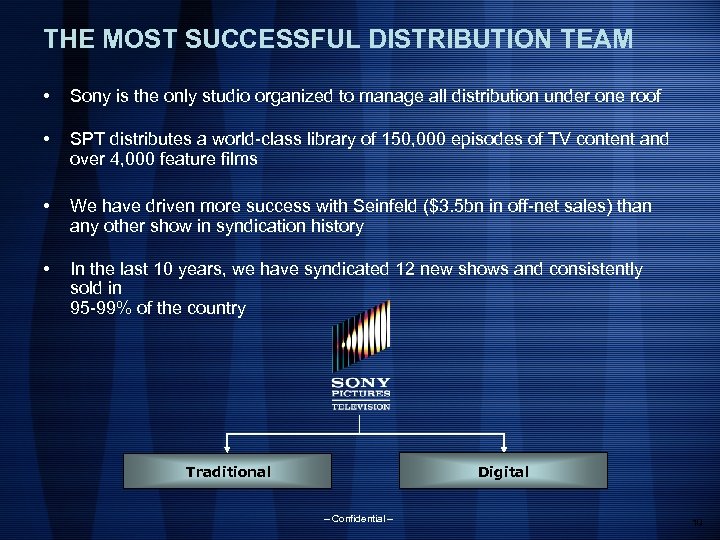 THE MOST SUCCESSFUL DISTRIBUTION TEAM • Sony is the only studio organized to manage