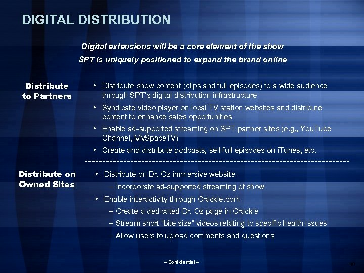 DIGITAL DISTRIBUTION Digital extensions will be a core element of the show SPT is