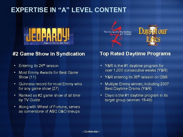 EXPERTISE IN “A” LEVEL CONTENT #2 Game Show in Syndication Top Rated Daytime Programs