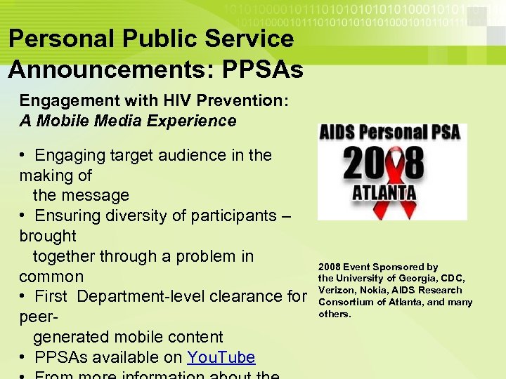 Personal Public Service Announcements: PPSAs Engagement with HIV Prevention: A Mobile Media Experience •