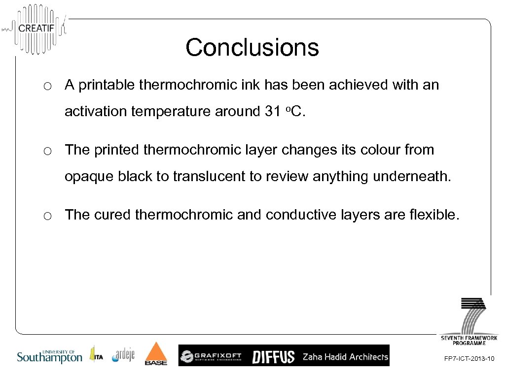 Conclusions o A printable thermochromic ink has been achieved with an activation temperature around