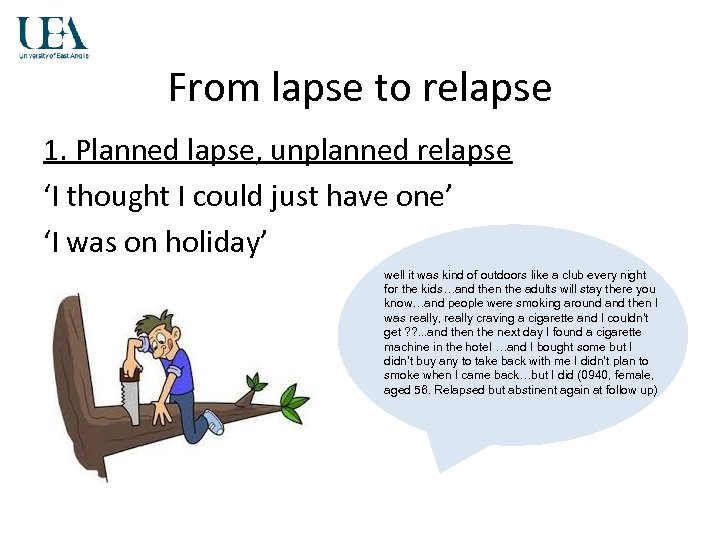 From lapse to relapse 1. Planned lapse, unplanned relapse ‘I thought I could just