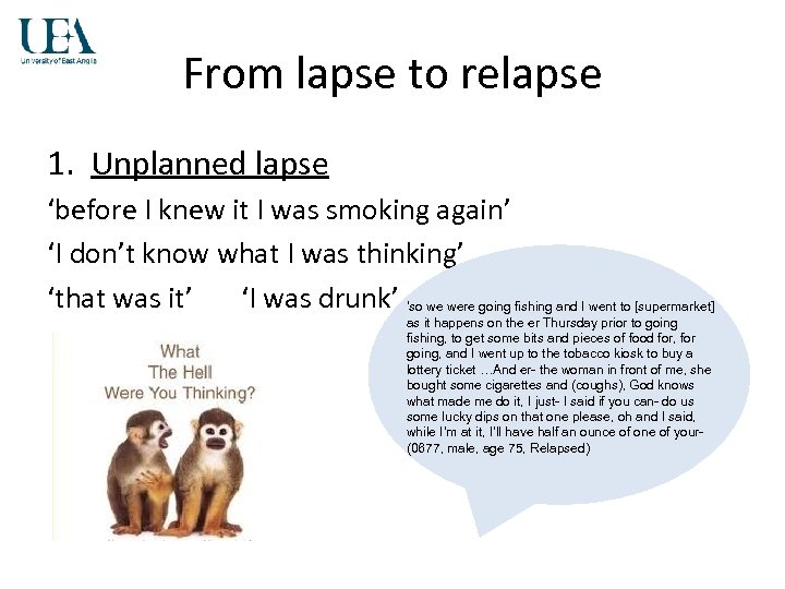 From lapse to relapse 1. Unplanned lapse ‘before I knew it I was smoking