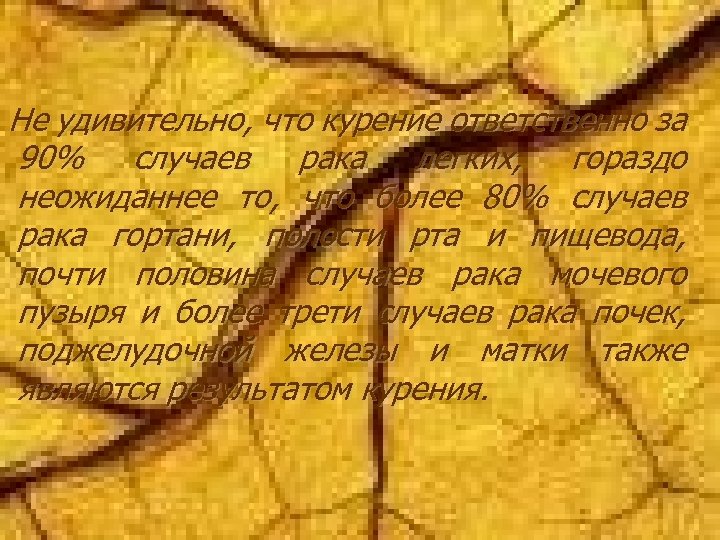 Не удивительно, что курение ответственно за 90% случаев рака легких, гораздо неожиданнее то, что