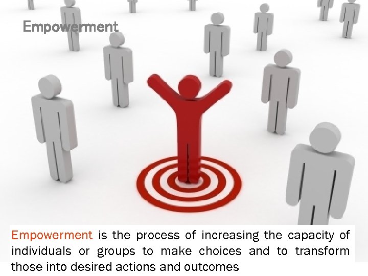 Empowerment is the process of increasing the capacity of individuals or groups to make