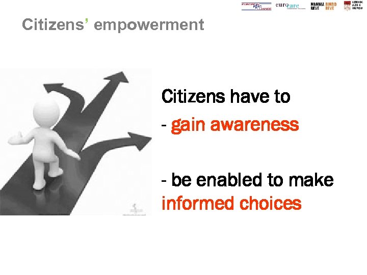 Citizens’ empowerment Citizens have to - gain awareness - be enabled to make informed