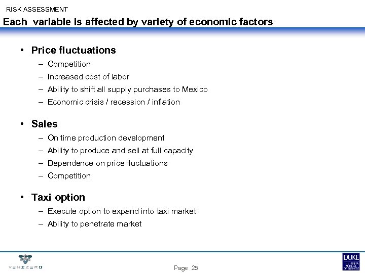 RISK ASSESSMENT Each variable is affected by variety of economic factors • Price fluctuations