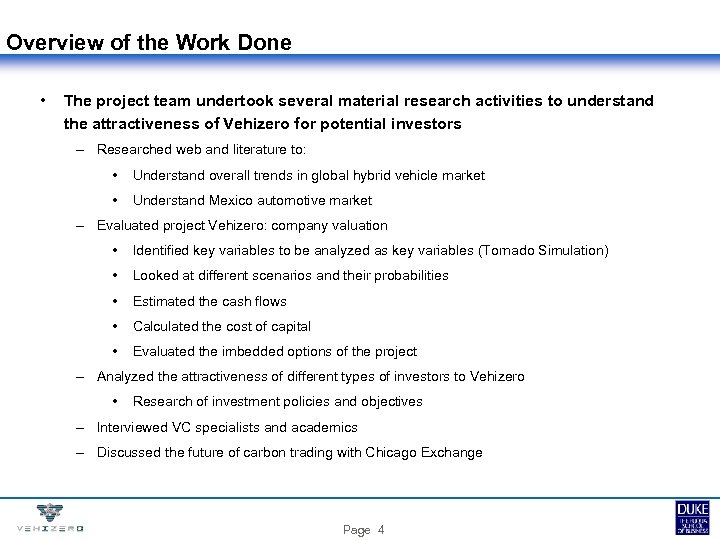 Overview of the Work Done • The project team undertook several material research activities