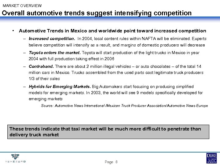 MARKET OVERVIEW Overall automotive trends suggest intensifying competition • Automotive Trends in Mexico and