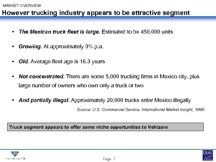 MARKET OVERVIEW However trucking industry appears to be attractive segment • The Mexican truck