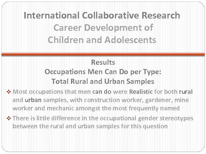 International Collaborative Research Career Development of Children and Adolescents Results Occupations Men Can Do