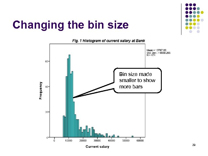 Changing the bin size Bin size made smaller to show more bars 29 