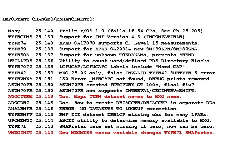 IMPORTANT CHANGES/ENHANCEMENTS: Many TYPECIMS TYPE 74 TYPE 89 TYPE 80 A UTILLPDS TYPE 7072
