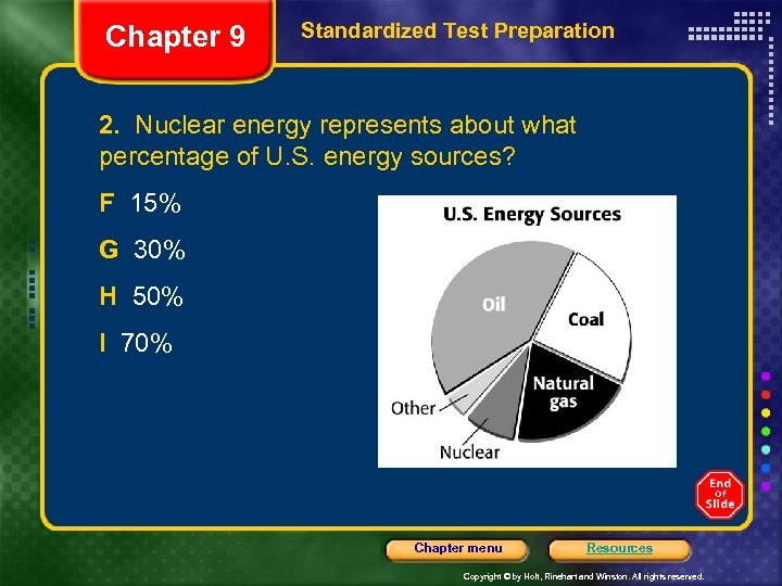 Chapter 9 Standardized Test Preparation 2. Nuclear energy represents about what percentage of U.