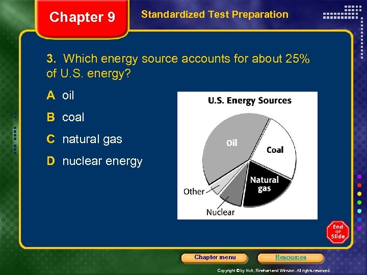 Chapter 9 Standardized Test Preparation 3. Which energy source accounts for about 25% of
