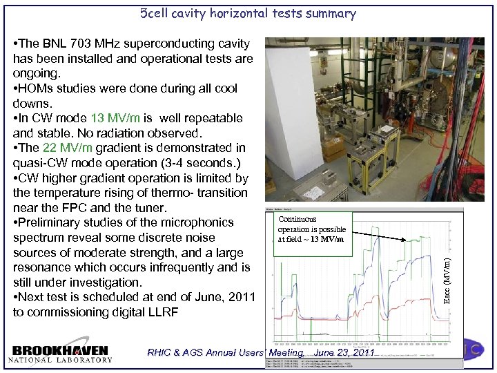 5 cell cavity horizontal tests summary Continuous operation is possible at field ~ 13