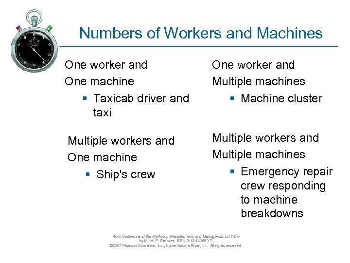 Numbers of Workers and Machines One worker and One machine § Taxicab driver and