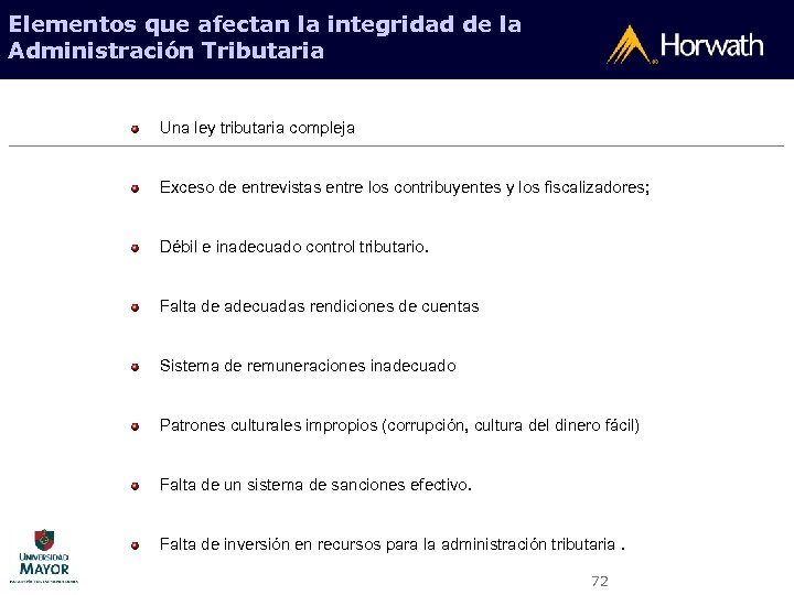 Elementos que afectan la integridad de la Administración Tributaria Una ley tributaria compleja Exceso