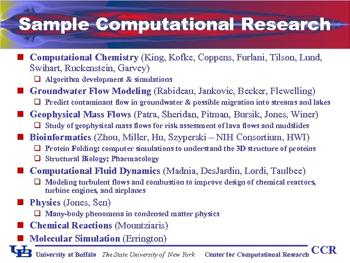 Sample Computational Research n Computational Chemistry (King, Kofke, Coppens, Furlani, Tilson, Lund, Swihart, Ruckenstein,