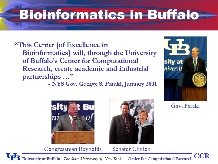 Bioinformatics in Buffalo “This Center [of Excellence in Bioinformatics] will, through the University of