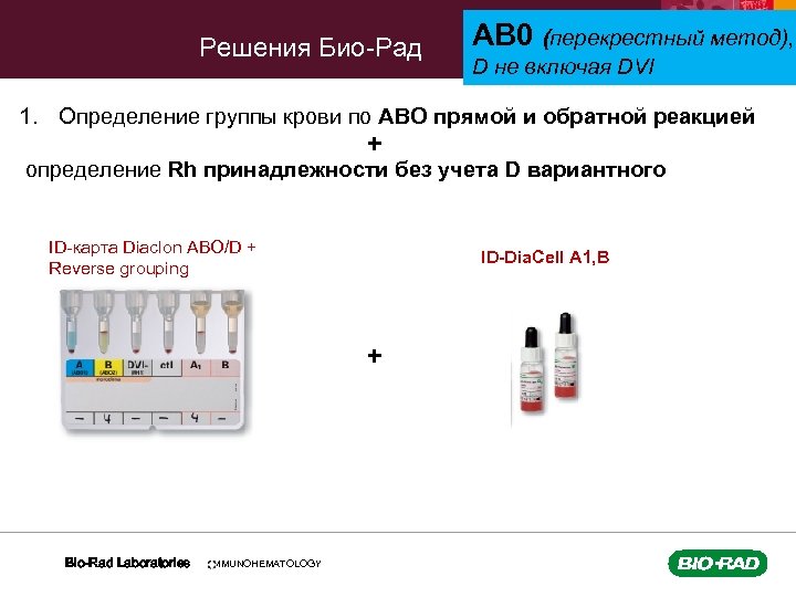 Решения Био-Рад АВ 0 (перекрестный метод), D не включая DVI 1. Определение группы крови