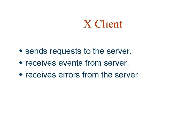 X Client w sends requests to the server. w receives events from server. w