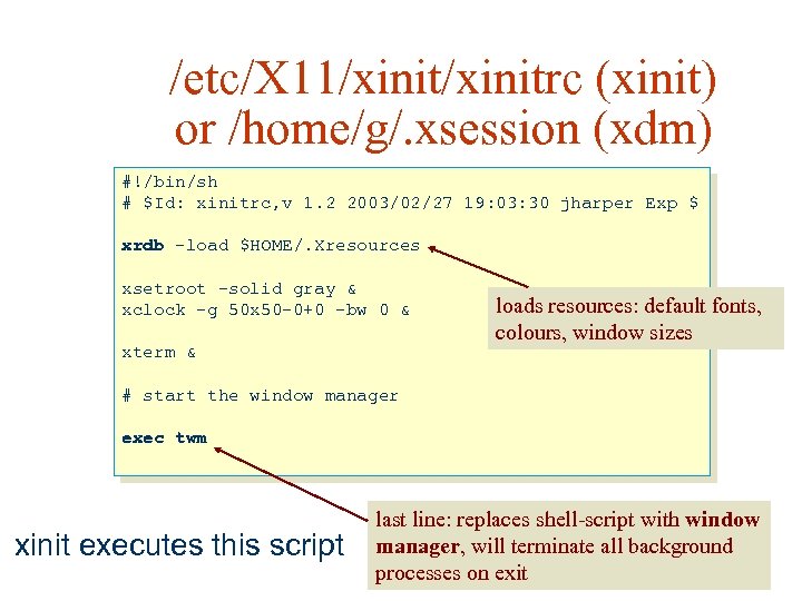 /etc/X 11/xinitrc (xinit) or /home/g/. xsession (xdm) #!/bin/sh # $Id: xinitrc, v 1. 2