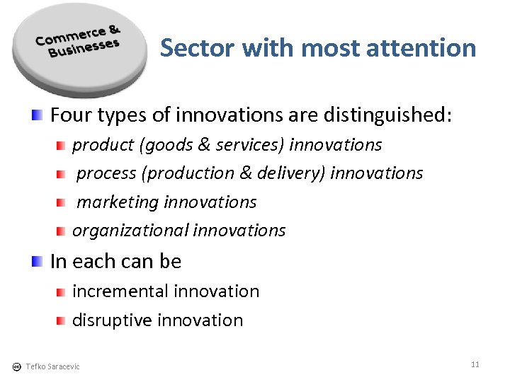 Sector with most attention Four types of innovations are distinguished: product (goods & services)