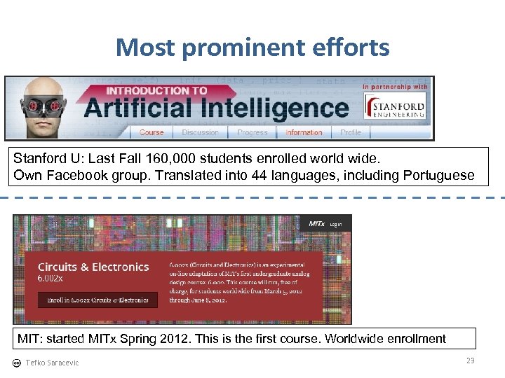 Most prominent efforts Stanford U: Last Fall 160, 000 students enrolled world wide. Own