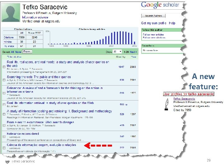 A new feature: Tefko Saracevic 29 