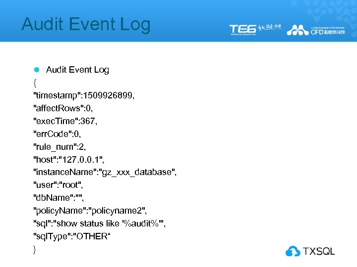 Audit Event Log l Audit Event Log { 