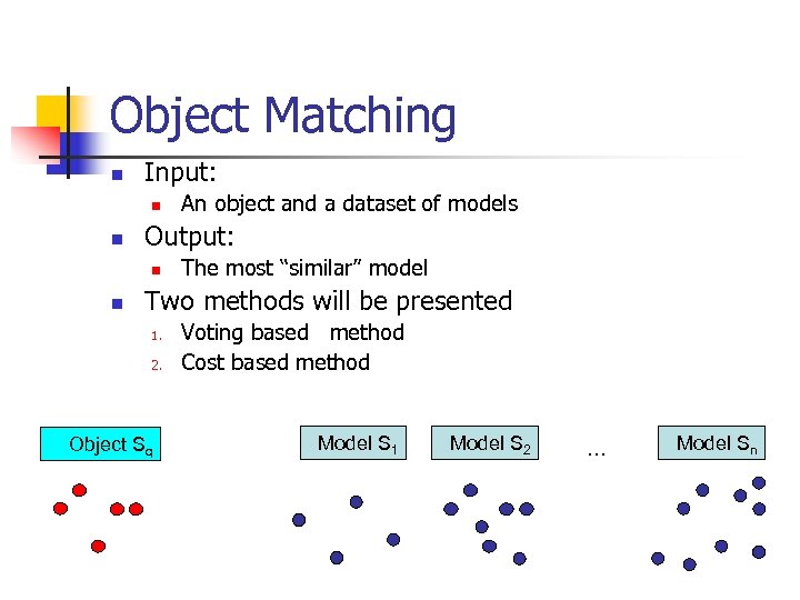 Object Matching n Input: n n Output: n n An object and a dataset