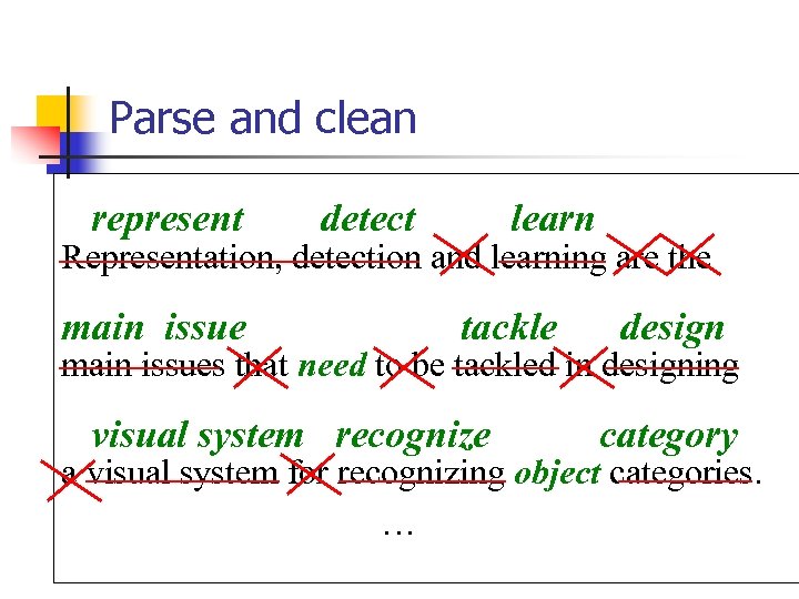 Parse and clean represent detect learn Representation, detection and learning are the main issue