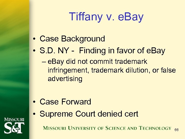 Tiffany v. e. Bay • Case Background • S. D. NY - Finding in